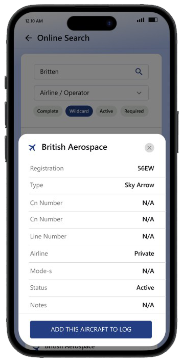 ADU aircraft details modal